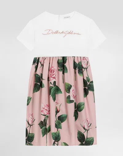Dolce & Gabbana Rose-print Poplin And Jersey Dress