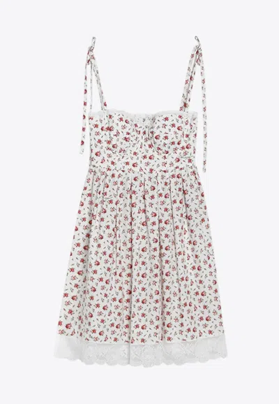 Dolce & Gabbana Lace-trimmed Floral-print Cotton-blend Poplin Bustier Mini Dress In Multi