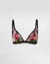 Dolce & Gabbana Rose-print Satin And Tulle Triangle Bra In Print