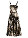 Dolce & Gabbana Vintage Rose Print Satin Dress In Black