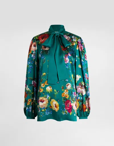 Dolce & Gabbana Rose-print Satin Shirt In Multi