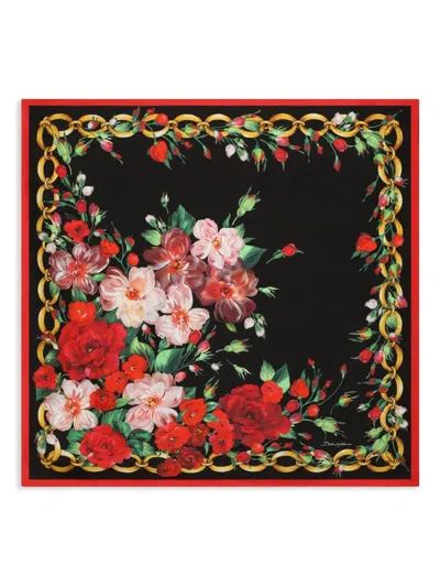 Dolce & Gabbana Rose-print Scarf In ブラック