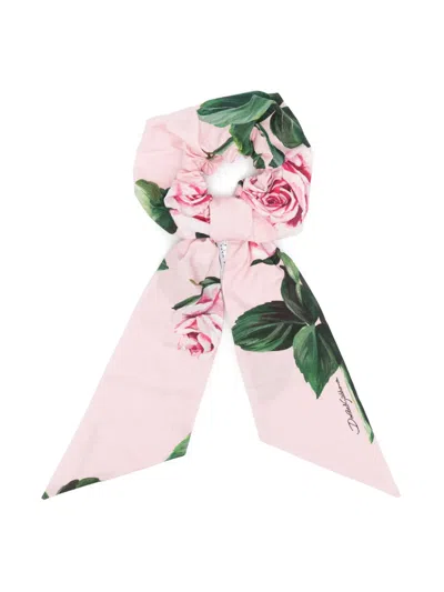 Dolce & Gabbana Kids' Rose-print Scrunchie In Pink