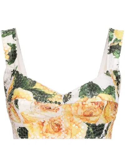 Dolce & Gabbana Rose-print Sequin-embellished Corset Top In Multi