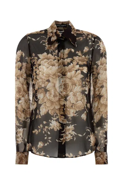 Dolce & Gabbana Printed Silk Shirt In Black