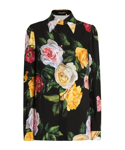 Dolce & Gabbana Rose-print Shirt In Black