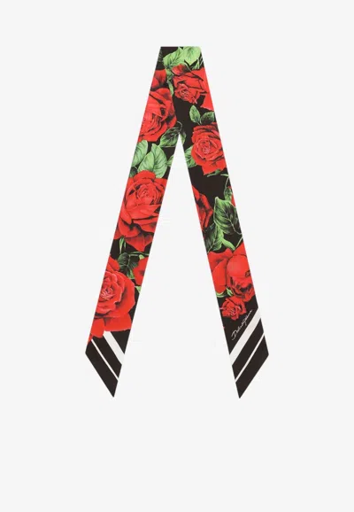 Dolce & Gabbana Rose Print Silk Bandeau Scarf In Multicolor