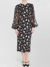Dolce & Gabbana Women Black Dress With Round Neckline And All-over Floral Motif In Silk Blend Woman In Black