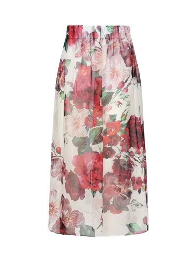 Dolce & Gabbana Rose Print Silk Midi Skirt