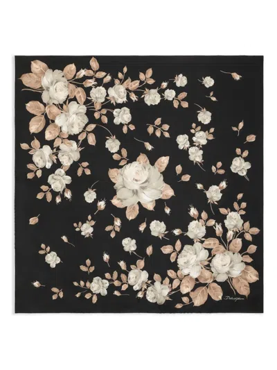 Dolce & Gabbana Rose-print Silk Scarf In Black