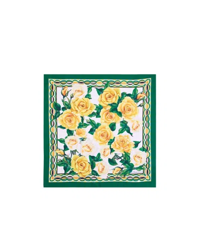 Dolce & Gabbana Rose-print Silk Scarf In Green
