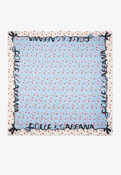 Dolce & Gabbana Rose Print Silk Scarf In Multi