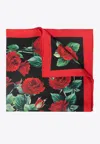 Dolce & Gabbana Rose Print Silk Scarf In Multicolor