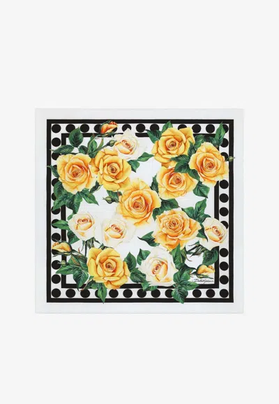 Dolce & Gabbana Rose Print Silk Scarf In Multicolor