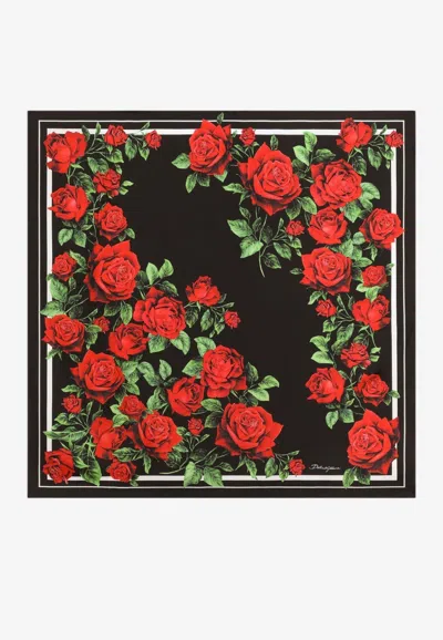 Dolce & Gabbana Rose Print Silk Square Scarf In Multicolor