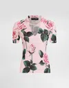 Dolce & Gabbana Rose-print Silk Sweater With Collar In Print