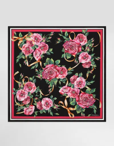 Dolce & Gabbana Rose-print Silk Twill Foulard (90x90) In Multicolor