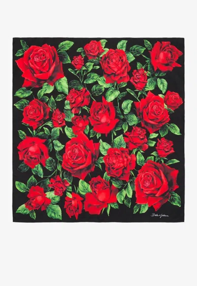 Dolce & Gabbana 90x90 Rose-print Silk Twill Scarf In Multi