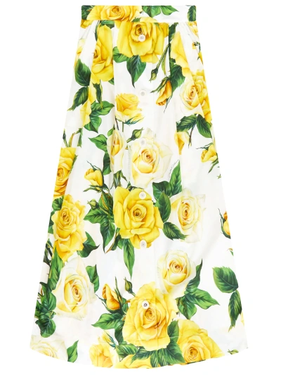 Dolce & Gabbana Rose-print Skirt In White
