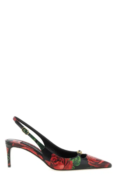 Dolce & Gabbana Rose Print Slingbacks In Multi