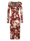 Dolce & Gabbana Floral Pattern Knee-length Dress With Long Sleeves In Burgundy