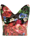 Dolce & Gabbana Satin Corset Top With Floral Print In Red