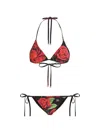 Dolce & Gabbana Rose Print Triangle Bikini In Black