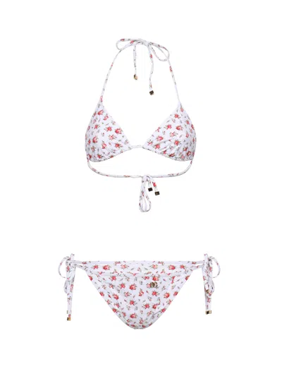 Dolce & Gabbana Rose Print Triangle Bikini In White