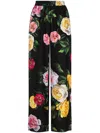 Dolce & Gabbana Peony And Roses Print Pants In Black