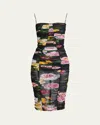 Dolce & Gabbana Paneled Ruched Floral-print Tulle Dress In Blkmixflow