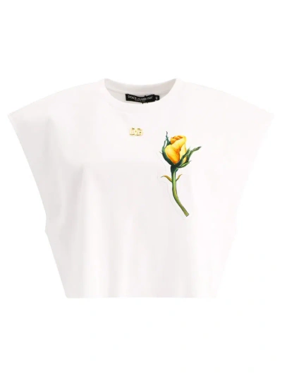 Dolce & Gabbana Rose Printed Cap Sleeved T In White