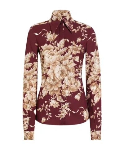 DOLCE & GABBANA DOLCE  GABBANA ROSE-PRINTED CHARMEUSE SHIRT