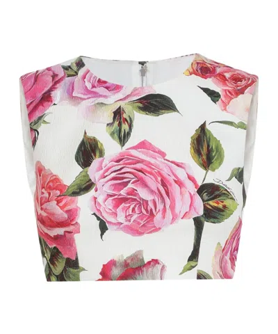 DOLCE & GABBANA DOLCE  GABBANA ROSE PRINTED CROPPED TOP