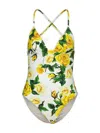 Dolce & Gabbana Floral Pattern One-piece Swimsuit In Yellow Rose