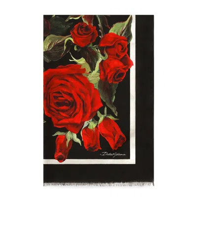 Dolce & Gabbana Modal And Silk Scarf With All-over Rose Print In Red Roses Fdo Ner