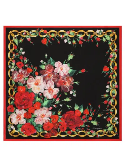 Dolce & Gabbana Rose Printed Twill Scarf In Multi