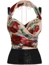 Dolce & Gabbana Rose Red Top With Halterneck Tie Fastening In Multicolour