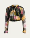 Dolce & Gabbana Rose Tie-neck Chiffon Cropped Blouse In Blkmixflow