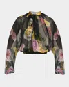 Dolce & Gabbana Rose Tie-neck Chiffon Cropped Blouse In Blkmixflow