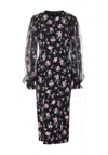 Dolce & Gabbana Women Black Dress With Round Neckline And All-over Floral Motif In Silk Blend Woman In Black