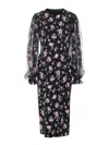 Dolce & Gabbana Women Black Dress With Round Neckline And All-over Floral Motif In Silk Blend Woman In Black