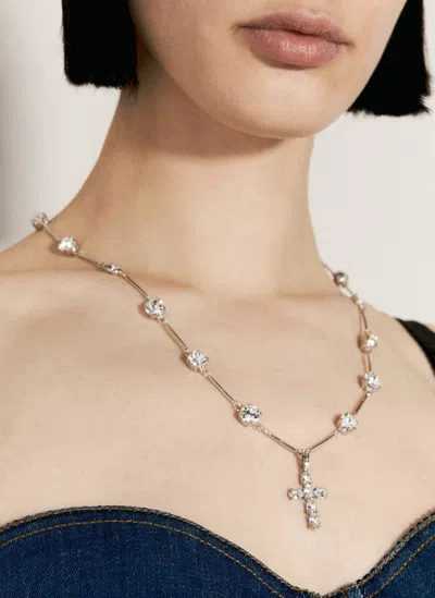 Dolce & Gabbana Roseary-style Necklace With Rhinestone Crosses In Black