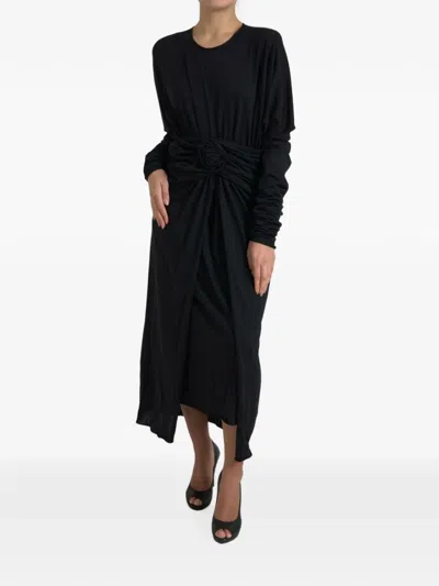 Dolce & Gabbana Rose-detail Long-sleeve Midi Dress In Black