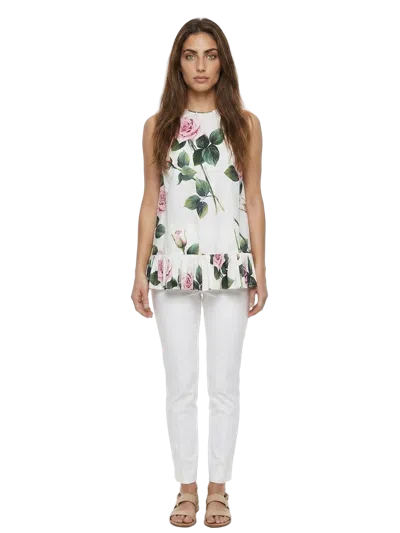 Dolce & Gabbana Rose-floral Cotton Blouse In White