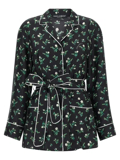 Dolce & Gabbana Roselline And Lily Of The Lilies Of The Flowers Printed Shirt Shirt And Blouse Black In Green