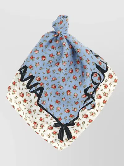 Dolce & Gabbana Roselline Floral Scarf Dual Tone Bow In Blue
