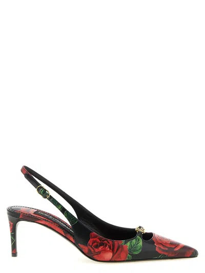 Dolce & Gabbana Rose-print Calfskin Slingback Heel In Multicolor