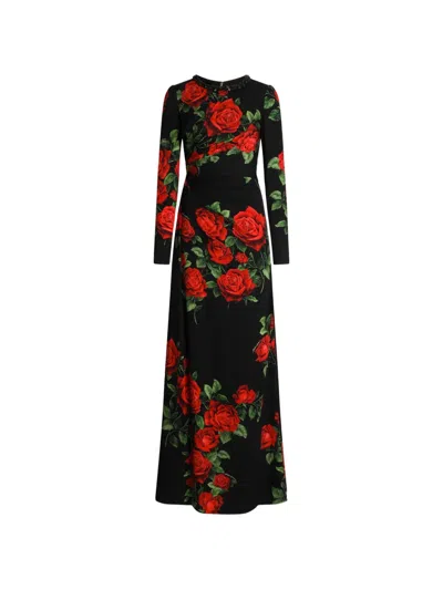 Dolce & Gabbana Rose-print Charmeuse Maxi Dress In Black