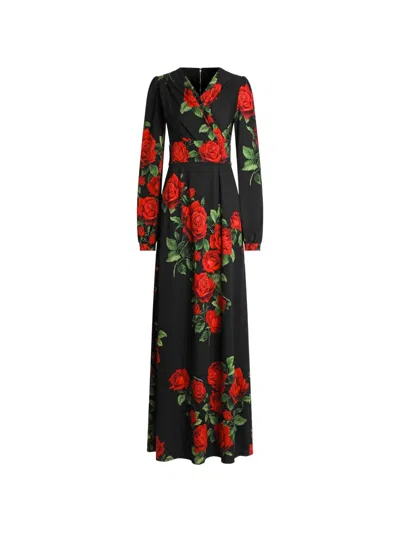 Dolce & Gabbana Rose-print Charmeuse Maxi Dress In Black