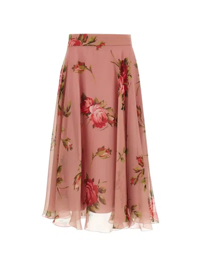 Dolce & Gabbana Rose-print Chiffon Midi Skirt In Pink
